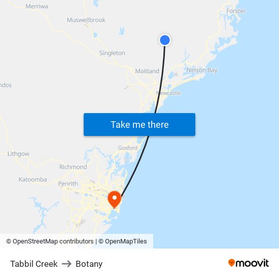 Tabbil Creek to Botany map