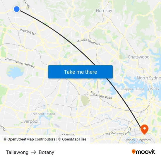 Tallawong to Botany map