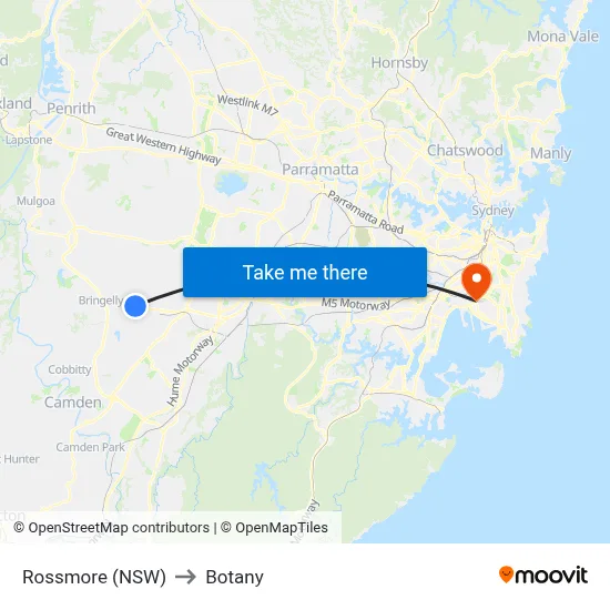 Rossmore (NSW) to Botany map