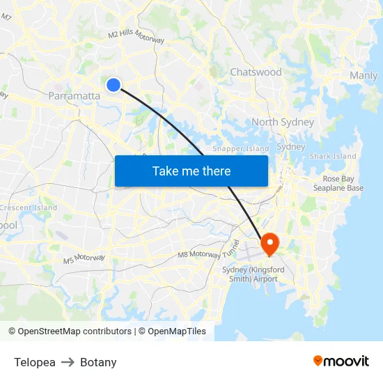 Telopea to Botany map