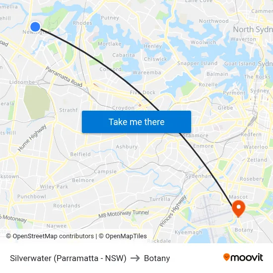 Silverwater (Parramatta - NSW) to Botany map