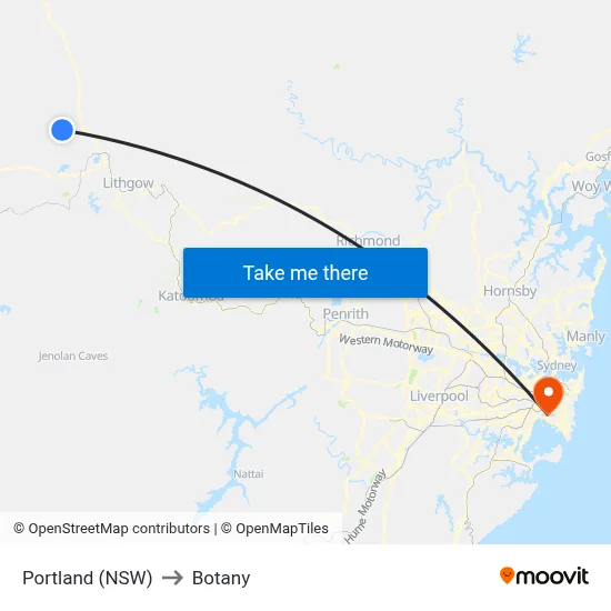 Portland (NSW) to Botany map