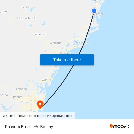 Possum Brush to Botany map