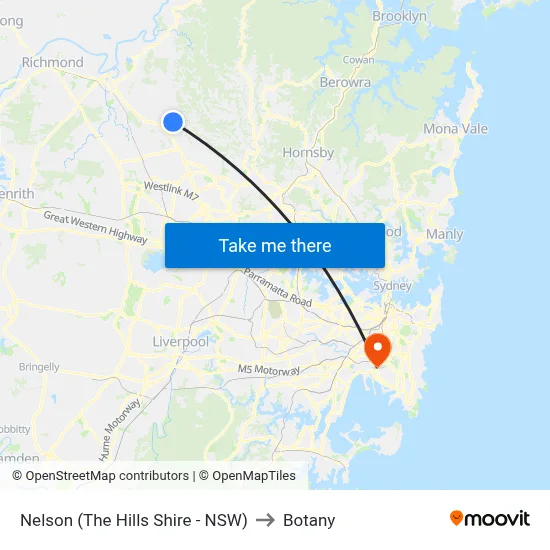 Nelson (The Hills Shire - NSW) to Botany map