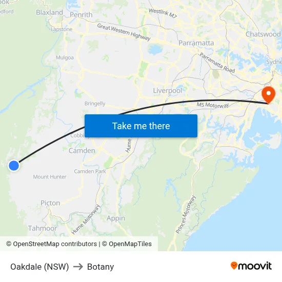 Oakdale (NSW) to Botany map
