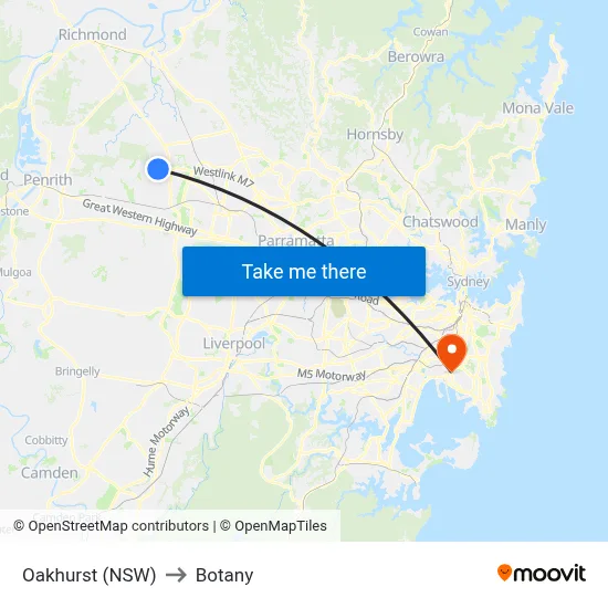 Oakhurst (NSW) to Botany map