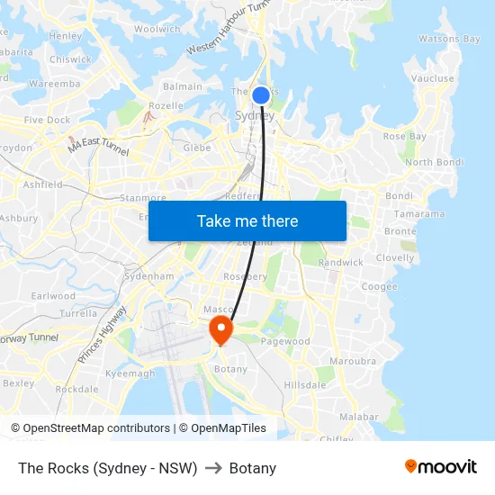 The Rocks (Sydney - NSW) to Botany map