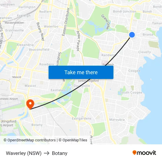 Waverley (NSW) to Botany map
