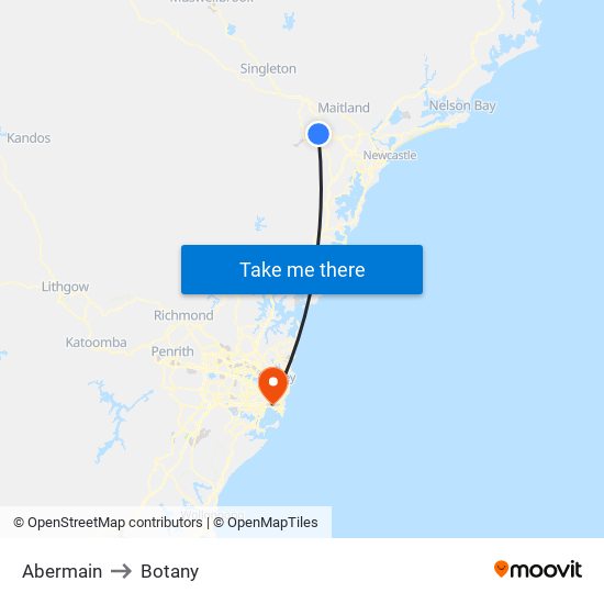 Abermain to Botany map