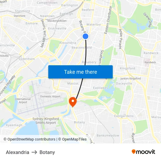 Alexandria to Botany map