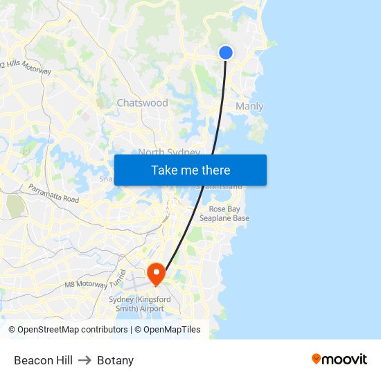 Beacon Hill to Botany map