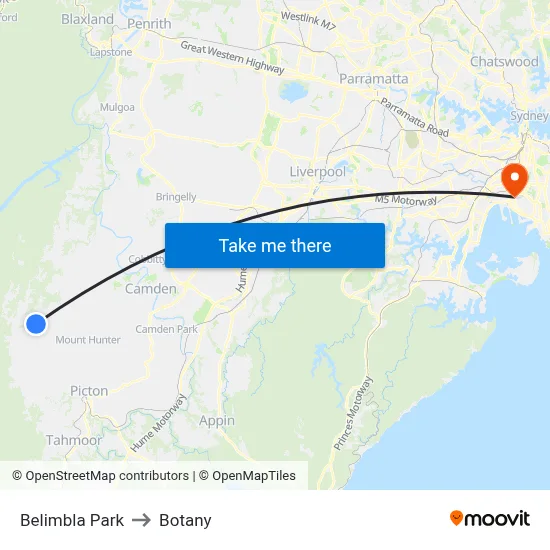 Belimbla Park to Botany map