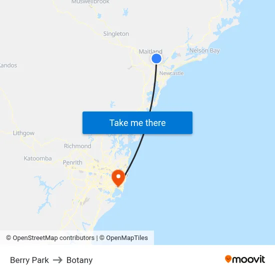 Berry Park to Botany map
