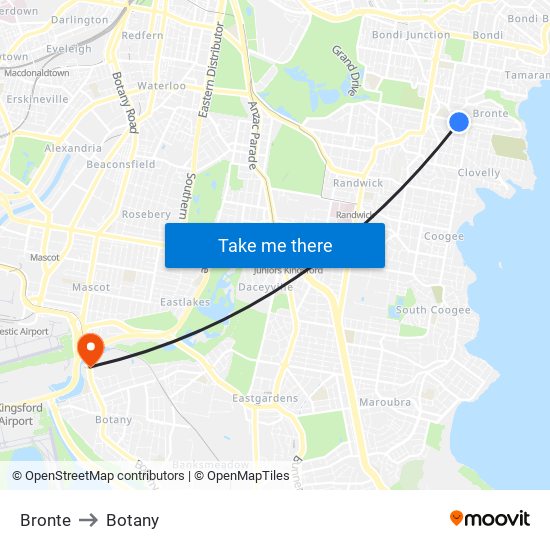 Bronte to Botany map