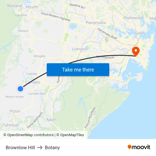 Brownlow Hill to Botany map