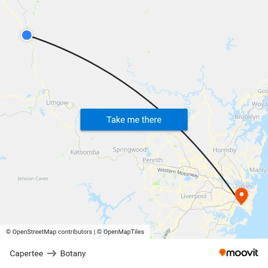 Capertee to Botany map
