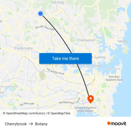 Cherrybrook to Botany map