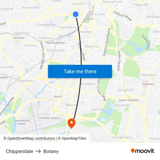 Chippendale to Botany map