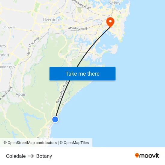 Coledale to Botany map