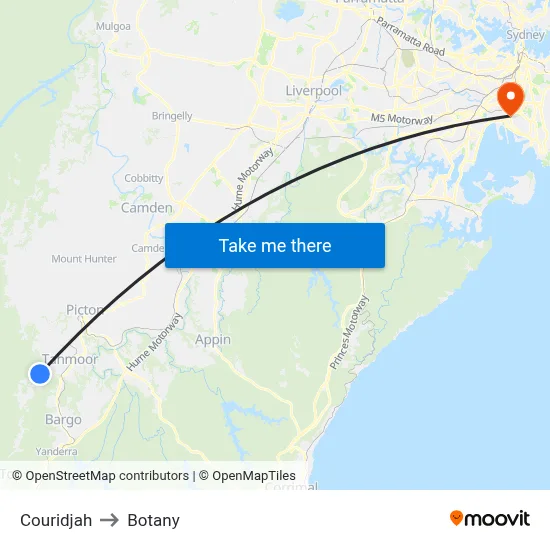 Couridjah to Botany map