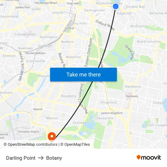 Darling Point to Botany map