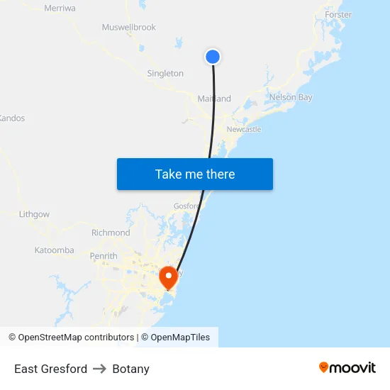 East Gresford to Botany map
