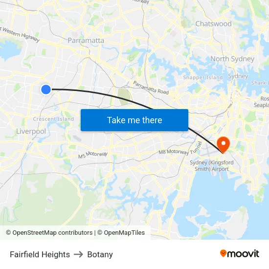 Fairfield Heights to Botany map
