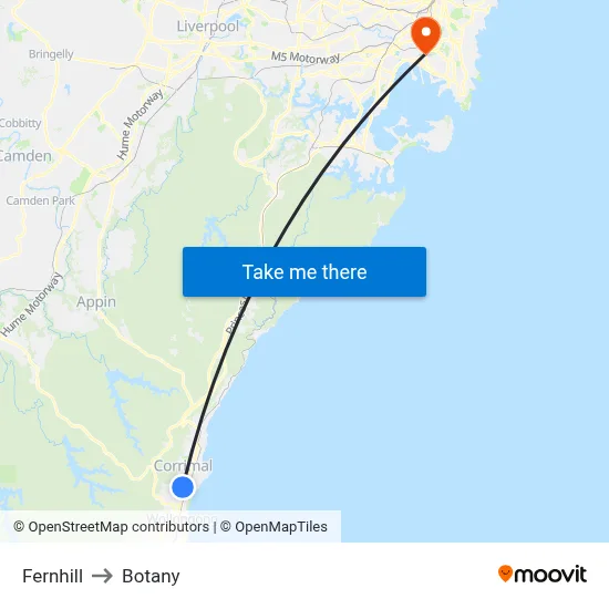 Fernhill to Botany map