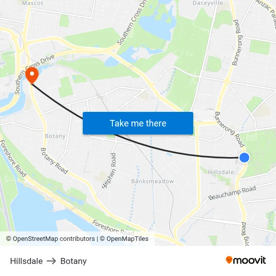 Hillsdale to Botany map
