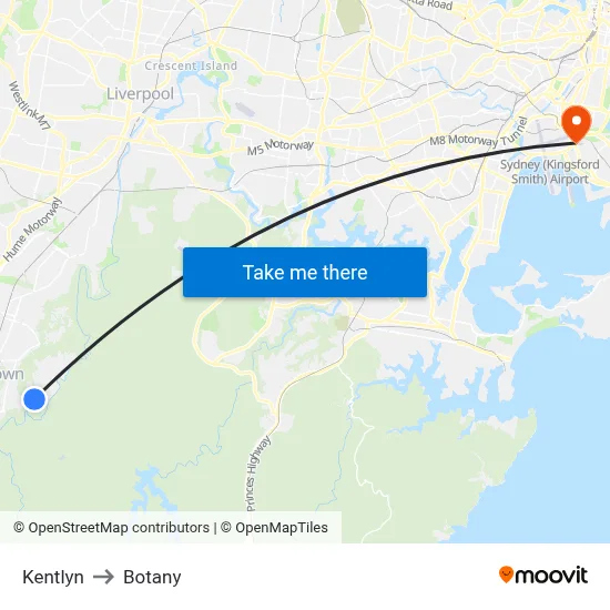 Kentlyn to Botany map