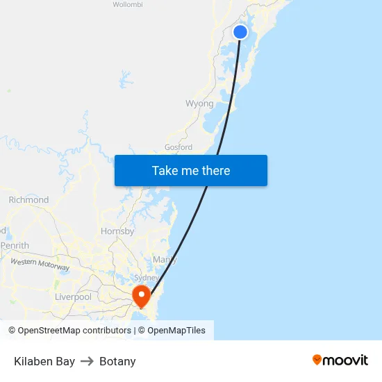 Kilaben Bay to Botany map