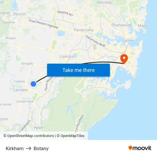 Kirkham to Botany map