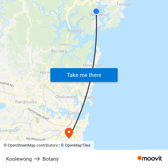 Koolewong to Botany map