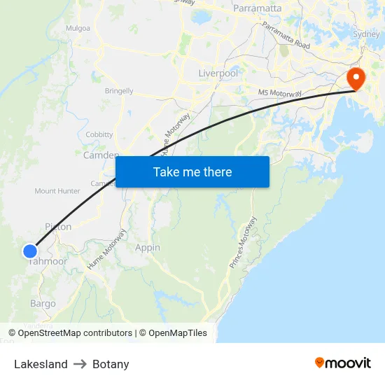 Lakesland to Botany map