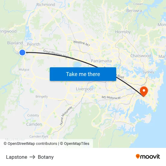 Lapstone to Botany map