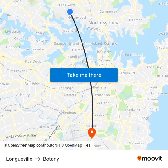 Longueville to Botany map