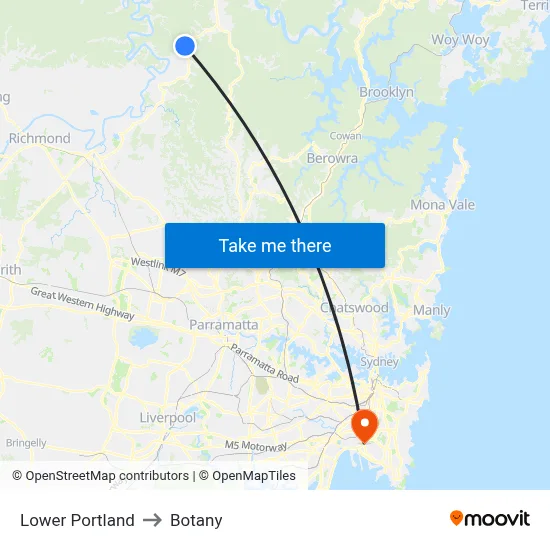 Lower Portland to Botany map