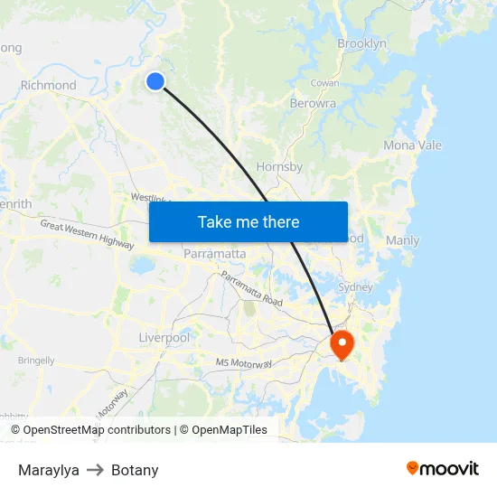 Maraylya to Botany map