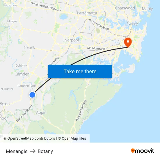 Menangle to Botany map