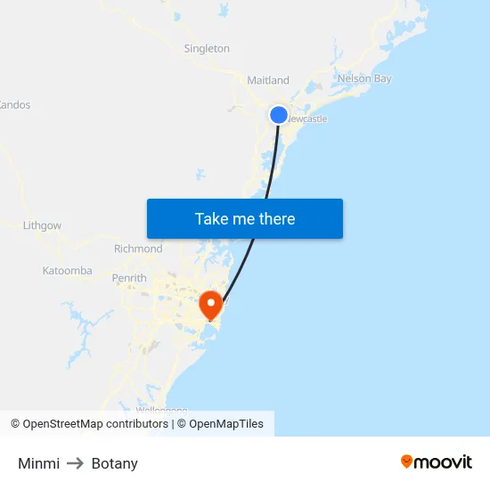Minmi to Botany map