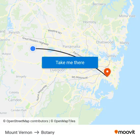 Mount Vernon to Botany map