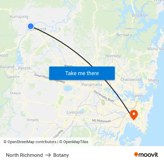 North Richmond to Botany map