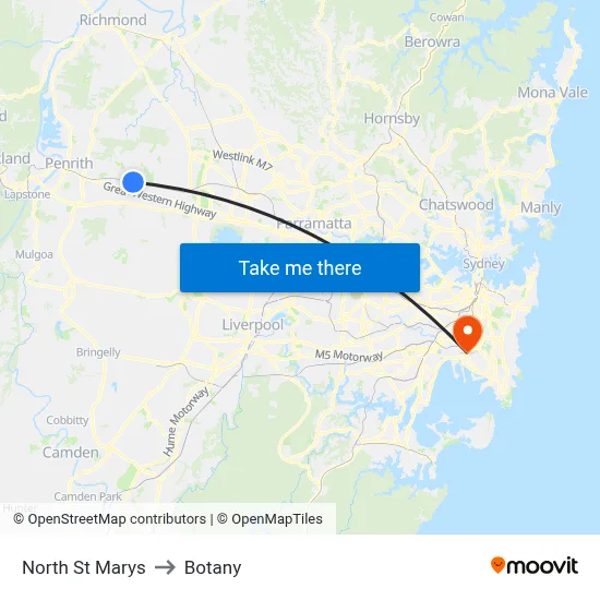North St Marys to Botany map