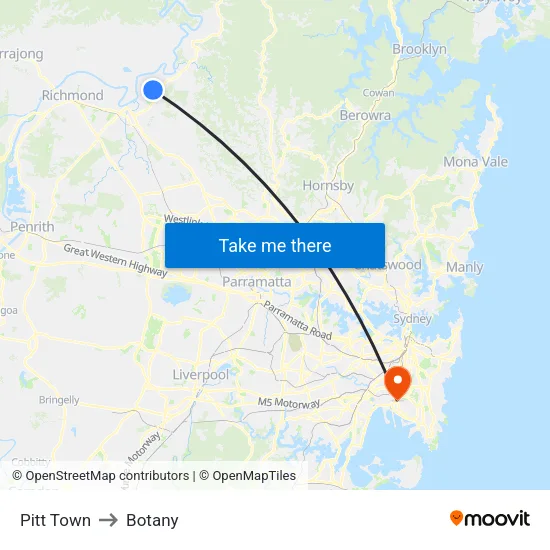 Pitt Town to Botany map