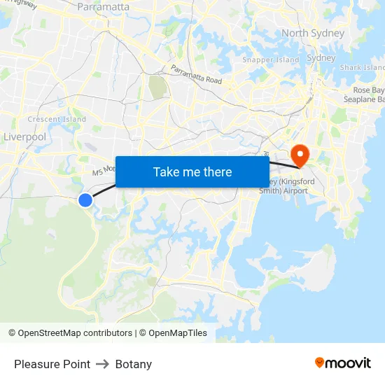 Pleasure Point to Botany map