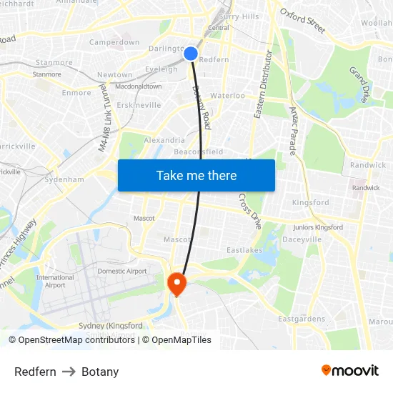 Redfern to Botany map