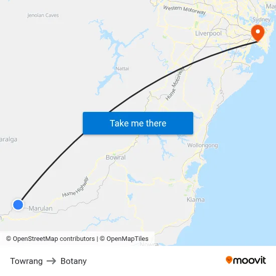 Towrang to Botany map