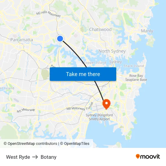 West Ryde to Botany map