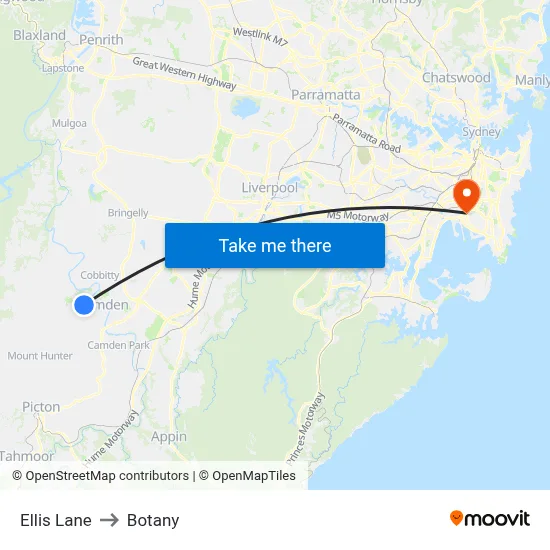 Ellis Lane to Botany map