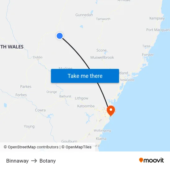 Binnaway to Botany map